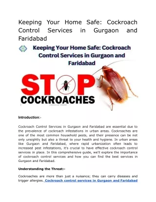 Keeping Your Home Safe_ Cockroach Control Services in Gurgaon and Faridabad