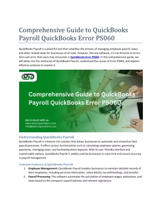 Comprehensive Guide to QuickBooks Payroll QuickBooks Error PS060