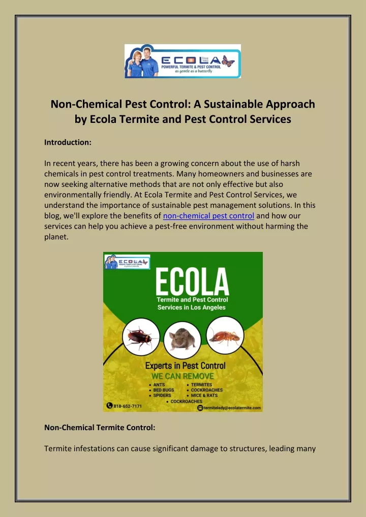 non chemical pest control a sustainable approach