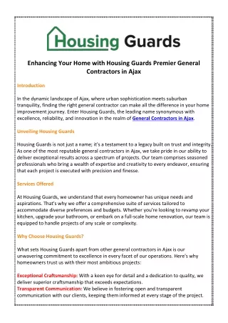 Enhancing Your Home with Housing Guards Premier General Contractors in Ajax