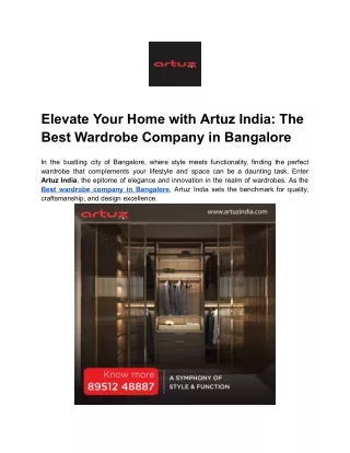 Elevate Your Home with Artuz India_ The Best Wardrobe Company in Bangalore