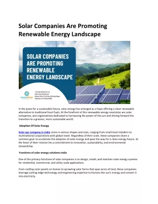 Solar Companies Are Promoting Renewable Energy Landscape