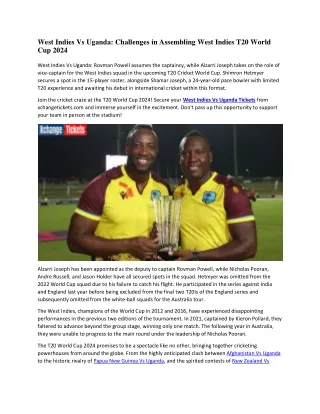 West Indies Vs Uganda West Indies Names Hetmyer, Shamar Joseph for T20 World Cup 2024