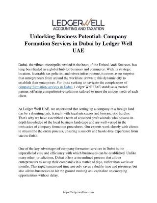 Unlocking Business Potential: Company  Formation Services in Dubai by Ledger Wel