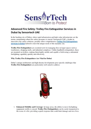 Advanced Fire Safety Trolley Fire Extinguisher Services in Dubai by Sensortech UAE