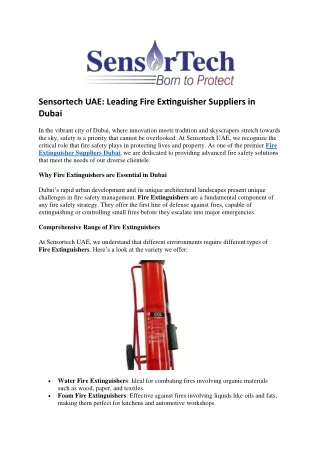 Sensortech UAE Leading Fire Extinguisher Suppliers in Dubai