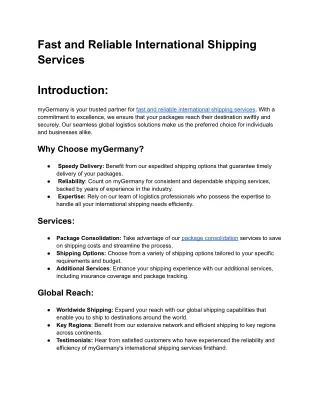 FAST and Reliable International Shipping