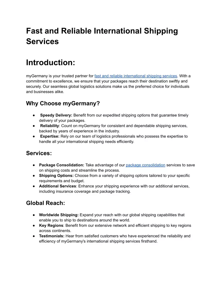 fast and reliable international shipping services
