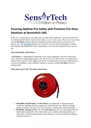 Ensuring Optimal Fire Safety with Premium Fire Hose Solutions at Sensortech UAE