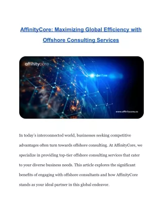 AffinityCore-Maximizing Global Efficiency with Offshore Consulting Services