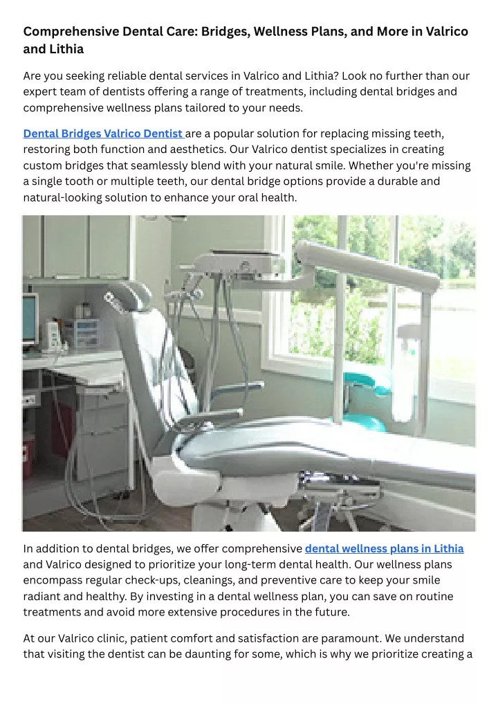 comprehensive dental care bridges wellness plans