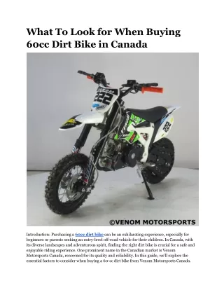 What To Look for When Buying 60cc Dirt Bike in Canada