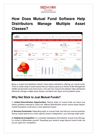 How Does Mutual Fund Software Help Distributors Manage Multiple Asset Classes