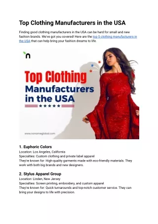Top Clothing Manufacturers in the USA