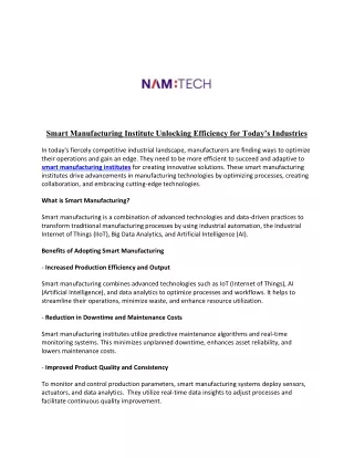 smart manufacturing institute unlocking