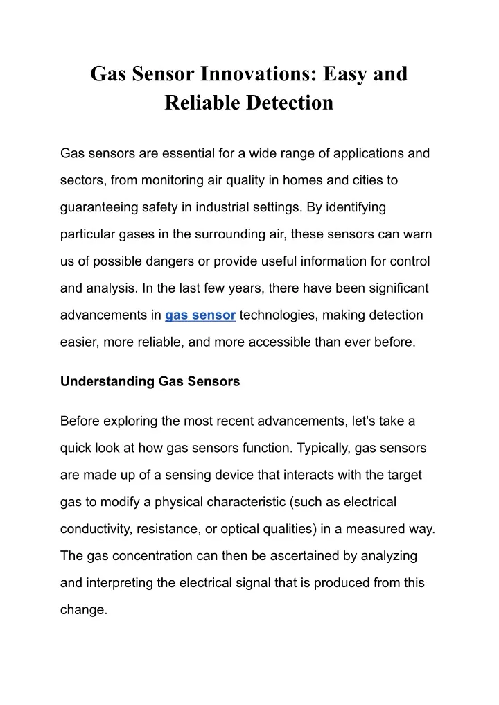 gas sensor innovations easy and reliable detection