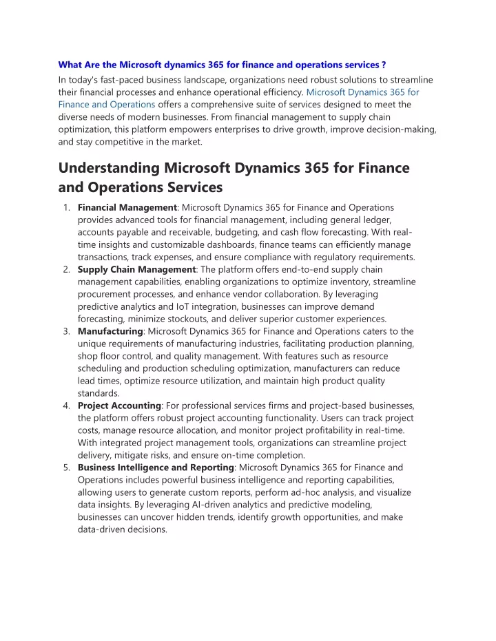 what are the microsoft dynamics 365 for finance