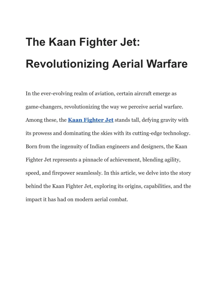 the kaan fighter jet