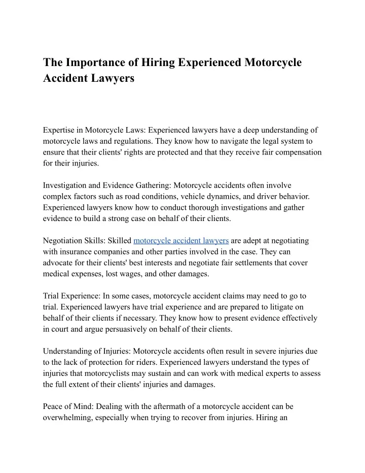 the importance of hiring experienced motorcycle