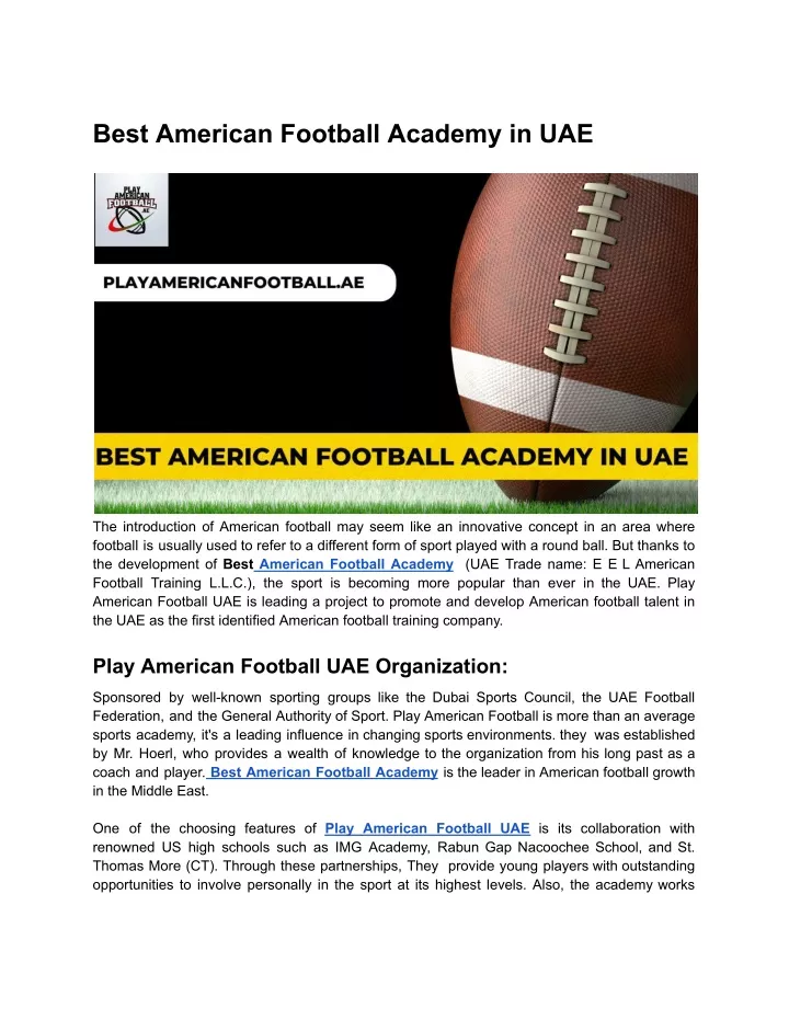 best american football academy in uae