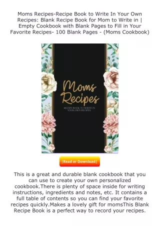 free read (✔️pdf❤️) Moms Recipes-Recipe Book to Write In Your Own Recipes: