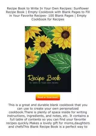 (❤️pdf)full✔download Recipe Book to Write In Your Own Recipes: Sunflower Re