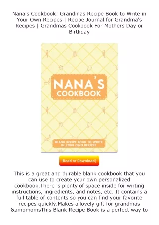 ✔️READ ❤️Online Nana's Cookbook: Grandmas Recipe Book to Write in Your Own
