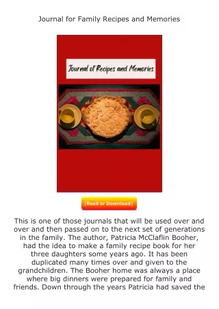(❤️pdf)full✔download Journal for Family Recipes and Memories
