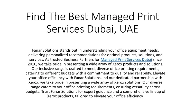 find the best managed print services dubai uae