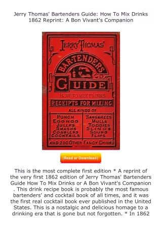 free read (✔️pdf❤️) Jerry Thomas' Bartenders Guide: How To Mix Drinks 1862