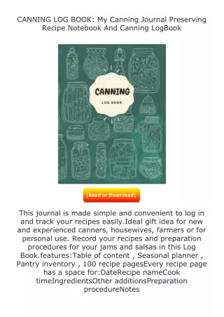 Pdf⚡(read✔online) CANNING LOG BOOK: My Canning Journal Preserving Recipe No