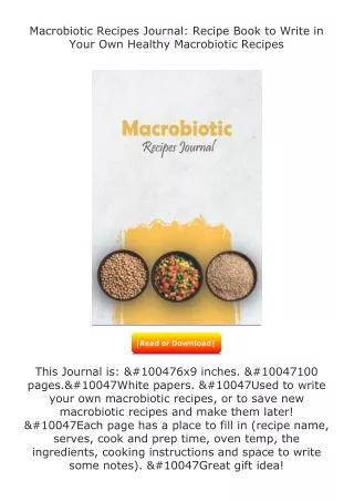 pdf❤(download)⚡ Macrobiotic Recipes Journal: Recipe Book to Write in Your O