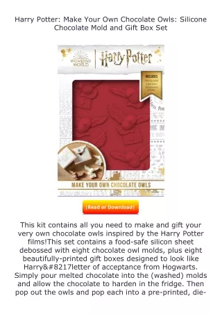 download⚡️ free (✔️pdf✔️) Harry Potter: Make Your Own Chocolate Owls: Silic