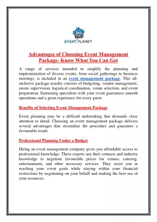 Advantages of Choosing Event Management Package- Know What You Can Get
