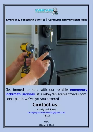 Emergency Locksmith Services  Carkeyreplacementtexas.com
