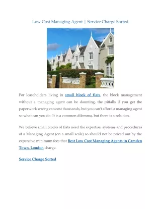 Low Cost Managing Agent Service Charge Sorted
