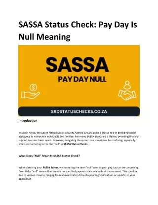 SASSA Status Check Pay Day Is Null Meaning