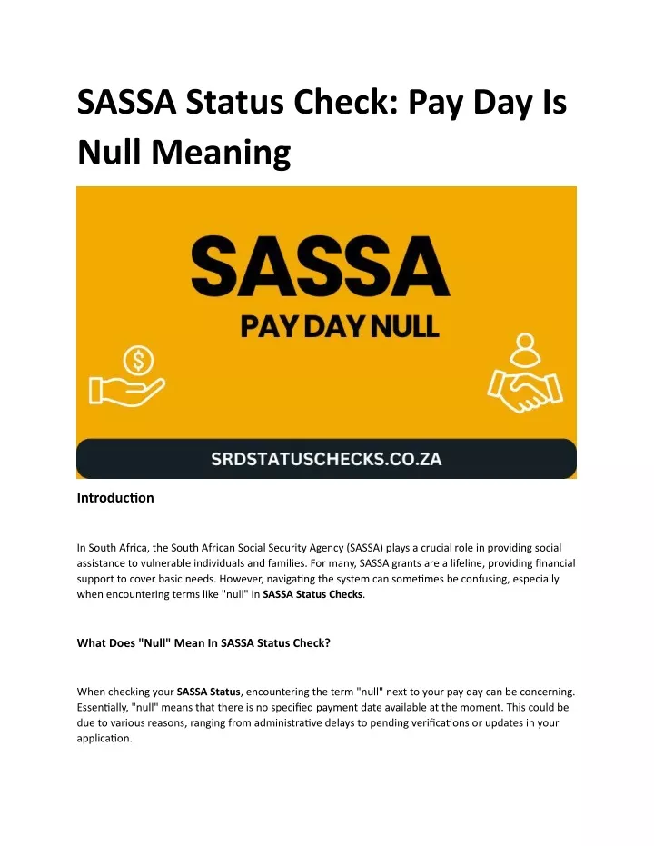 sassa status check pay day is null meaning