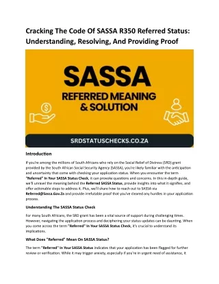 Cracking The Code Of SASSA R350 Referred Status Understanding, Resolving, And Providing Proof