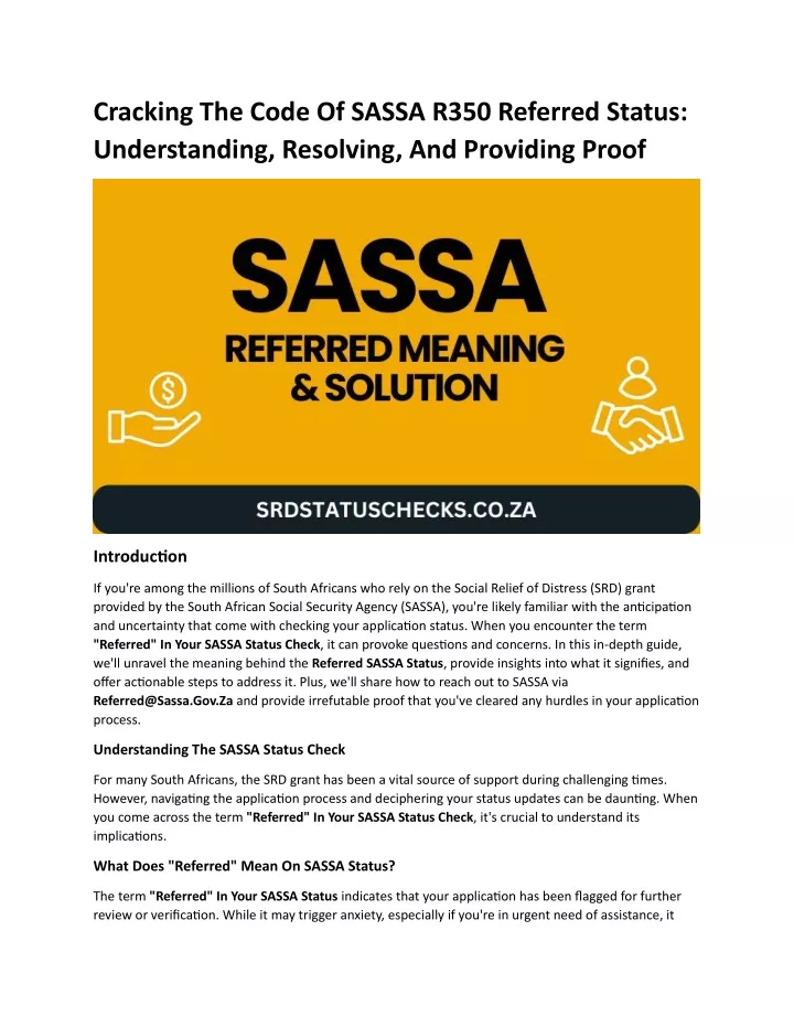 cracking the code of sassa r350 referred status