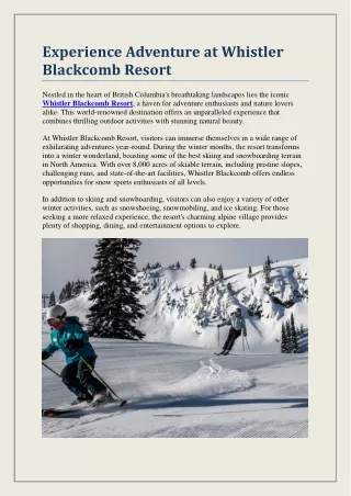 Experience Adventure at Whistler Blackcomb Resort