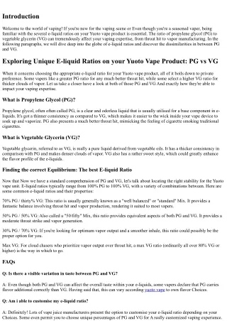 Checking out Various E-liquid Ratios for the Yuoto Vape Product: PG vs VG