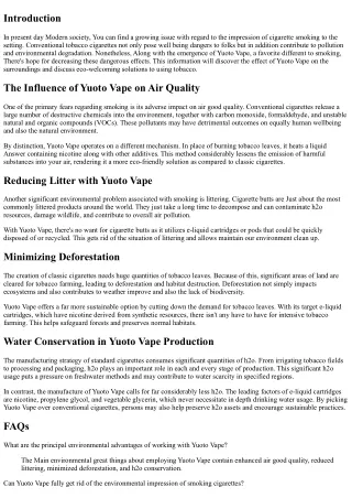 The Affect of Yuoto Vape about the Surroundings: Eco-Pleasant Options to Cigaret