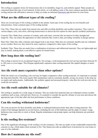 Find answers to common questions about tile roofing!