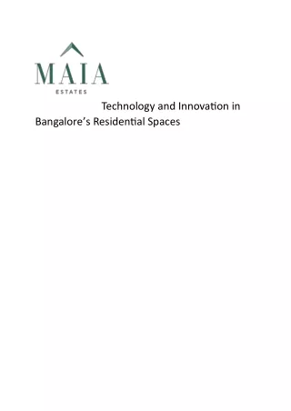 Technology and Innovation in Bangalore’s Residential Spaces