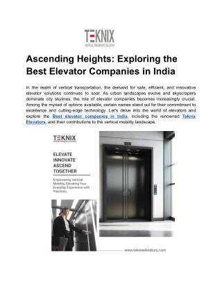 Ascending Heights_ Exploring the Best Elevator Companies in India