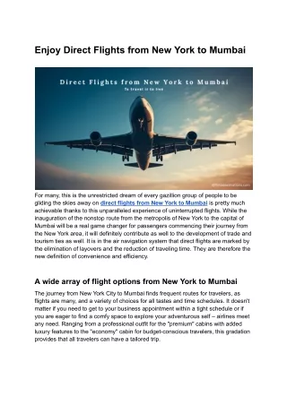 Enjoy Direct Flights from New York to Mumbai