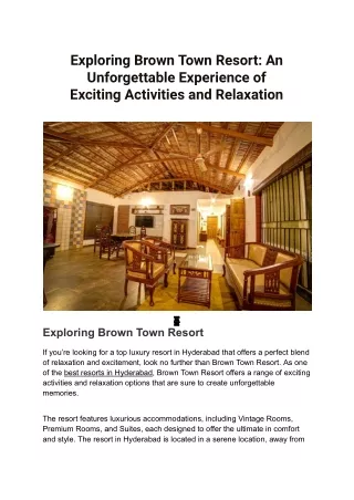 Best resorts in Hyderabad | Browntown Resort & Spa