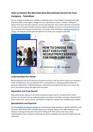How to Choose the Best Executive Recruitment Service for Your Company
