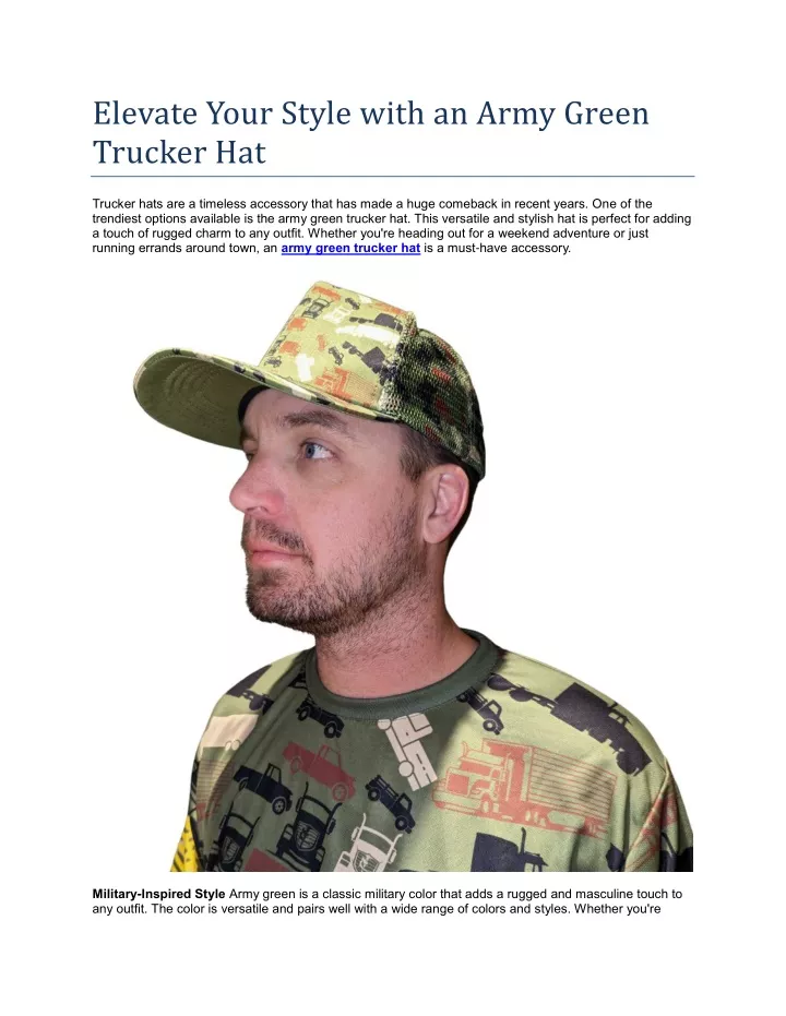 elevate your style with an army green trucker hat